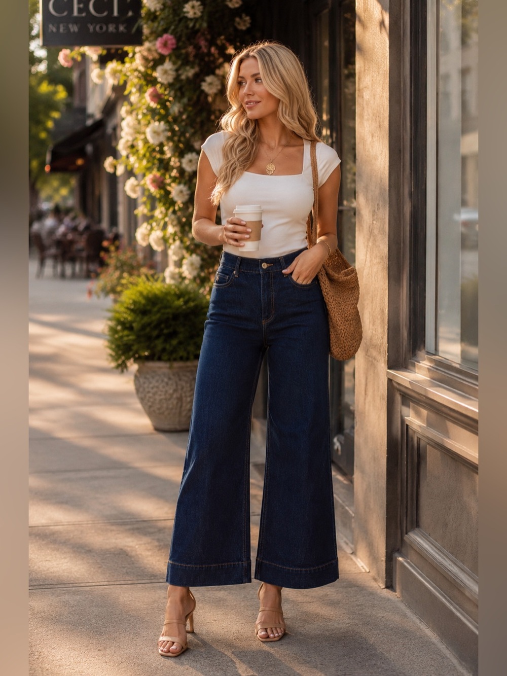 Kate Spade Dark Blue High-Rise Wide Leg Jeans Stretch Size 28